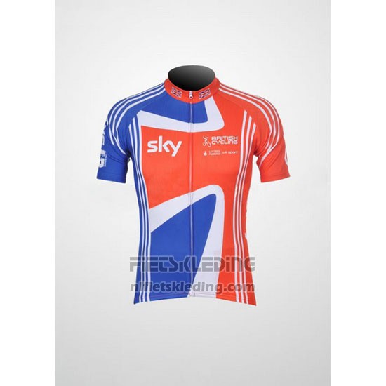 2012 Fietskleding Sky Kampioen Regno Unito Oranje en Blauw Korte Mouwen en Koersbroek